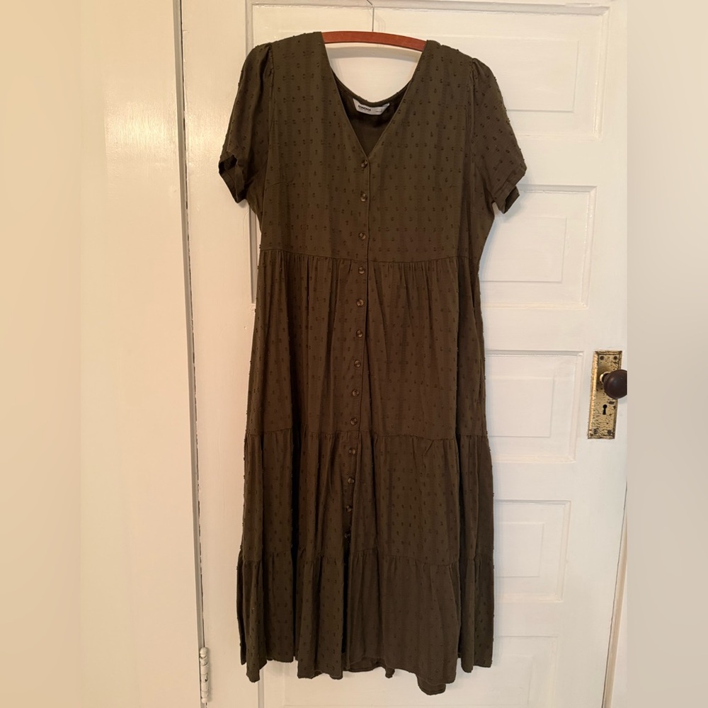 Sonoma Olive Green Tiered V-Neck Sundress
